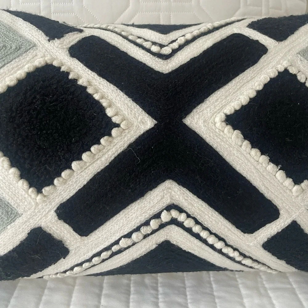 West Elm Gray Embroidered Accent Textured Throw Pillow 12” X 21” Modern White